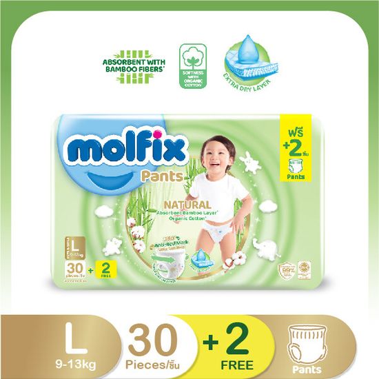 Molfix โมลฟิกซ์ เนเชอรัล แพ้นส์ L 30+2ชิ้น