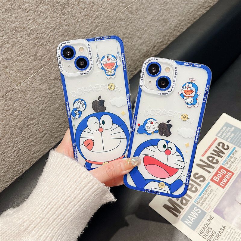 เคสโทรศัพท์ TPU แบบนิ่มสำหรับไอโฟนเคสมือถือกันกระแทกคู่รักลายการ์ตูนโดเรม่อนดาวน่ารักสำหรับ IPhone 11 12 13 Pro Max 6 7 8 Plus XR XS Max