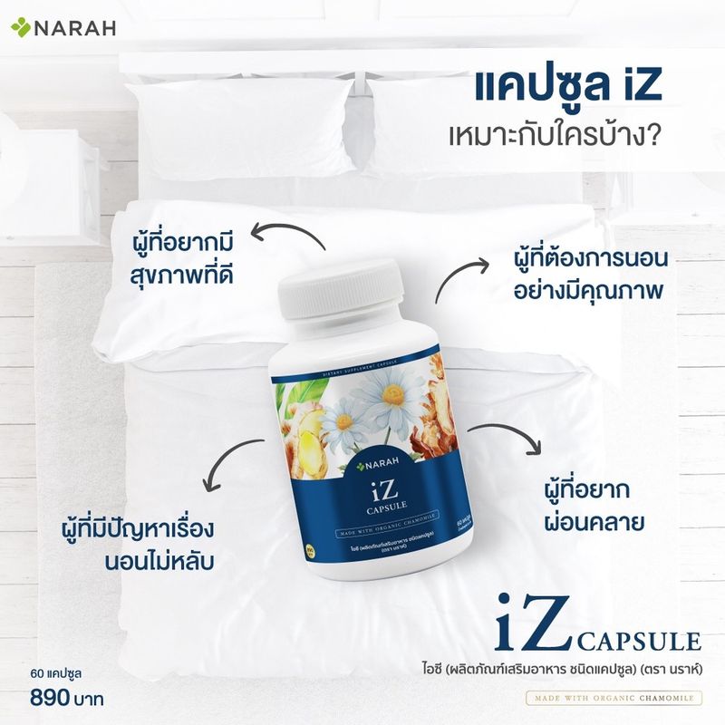 NARAH (นราห์) แคปซูล iZLEEP (บรรจุ 60 แคปซูลต่อขวด) EXP.10/2024