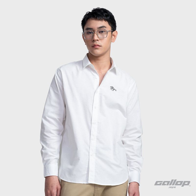 GALLOP : OXFORD CASUAL SHIRT เสื้อเชิ๊ตแขนยาว ผ้า OXFORD รุ่น GW9032 สี Super White - ขาว / ราคาปกติ 2190.-