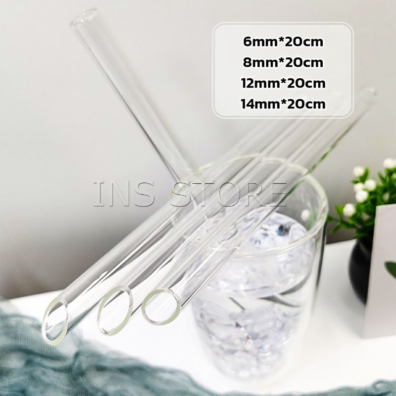 INS หลอดดูดน้ำ แบบแก้วใส ปลายเฉียง ใช้ดื่มชานม ชาไข่มุข ความยาว 20 cm glass straw