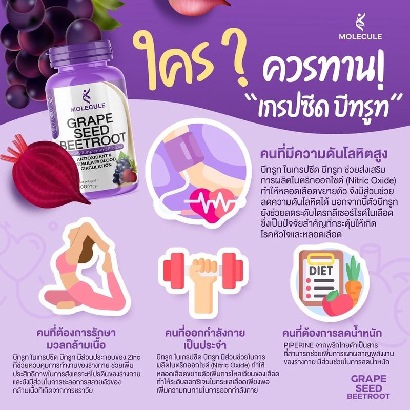 ลดระดับไขมันพอกตับและเส้นเลือดขอด  เส้นเลือดฝอย ด้วยสูตรพิเศษด้วย Molecule Grape Seed Beetroot ร้าน Beauty Club14🌈