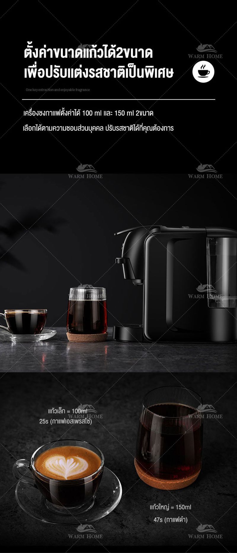 เครื่องชงกาแฟแคปซูล coffee maker สำหรับใช้ภายในบ้านเเละสำนักงาน เครื่องชงกาแฟอัตโนมัติ ขนาดเล็กกะทัดรัด เเละ ด้วยเเรงอัดที่เข้มข