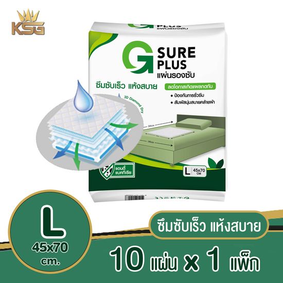 [KSG Official] แพ็ค 10 ชิ้น แผ่นรองซับ ปัสสาวะ แผ่นกันเปื้อน จีชัวร์พลัส Adult Disposable Pads