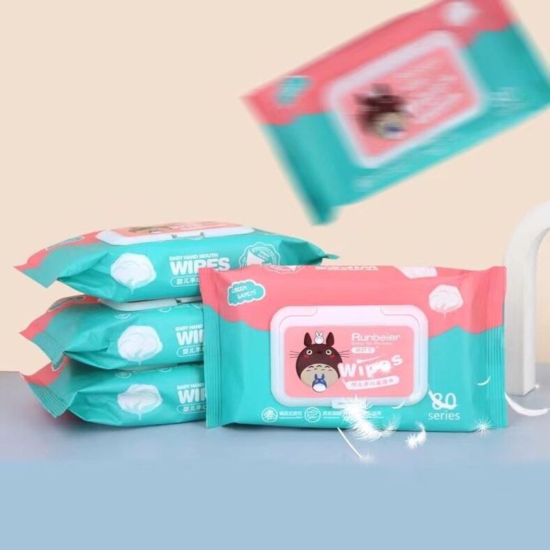 Baby Wipes ทิชชู่เปียกทำความสะอาดสำหรับเด็ก ทำความสะอาดหน้าได้ 1ห่อ มี80แผ่น 【มีสินค้าพร้อมส่ง ราคาถูก】