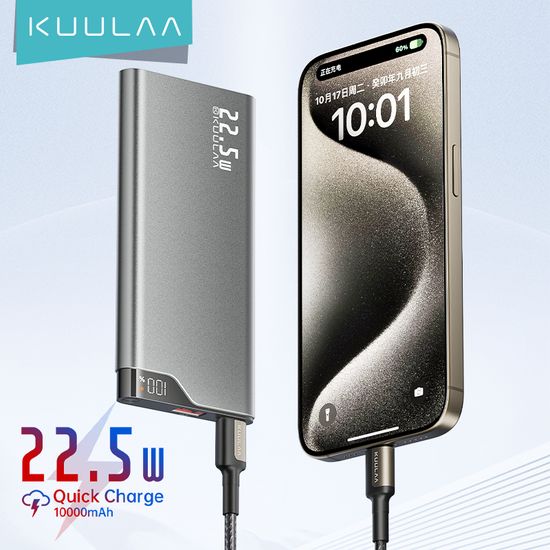 Kuulaa 22.5W PowerBank 10000mAh พาวเวอร์แบงค์ Type-C ชาร์จเร็วสองทิศทาง ชาร์จแบบมีสายรวดเร็ว Fast Charge Power Bank with LED Display แบตเตอรี่สำรอง เพาเวอร์แบงค์ ของแท้