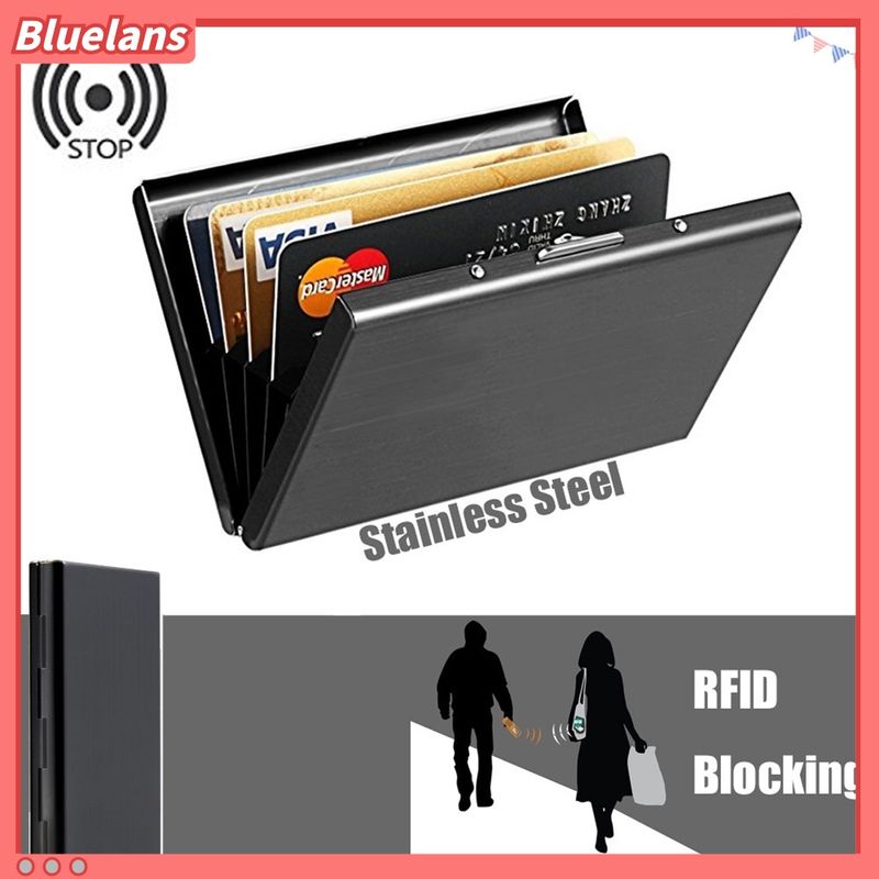 Bluelans กล่องเคสสแตนเลสสําหรับใส่จัดเก็บบัตรเครดิตไอดีการ์ด Rfid