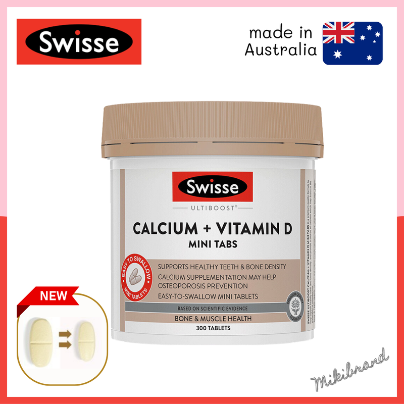 ใหม่!! exp.2026 เม็ดเล็ก ทานง่าย Swisse Calcium + VitaminD minitabs แคลเซียม + วิตามินดี 300 เม็ด เพื่อการดูแลกระดูกและฟัน