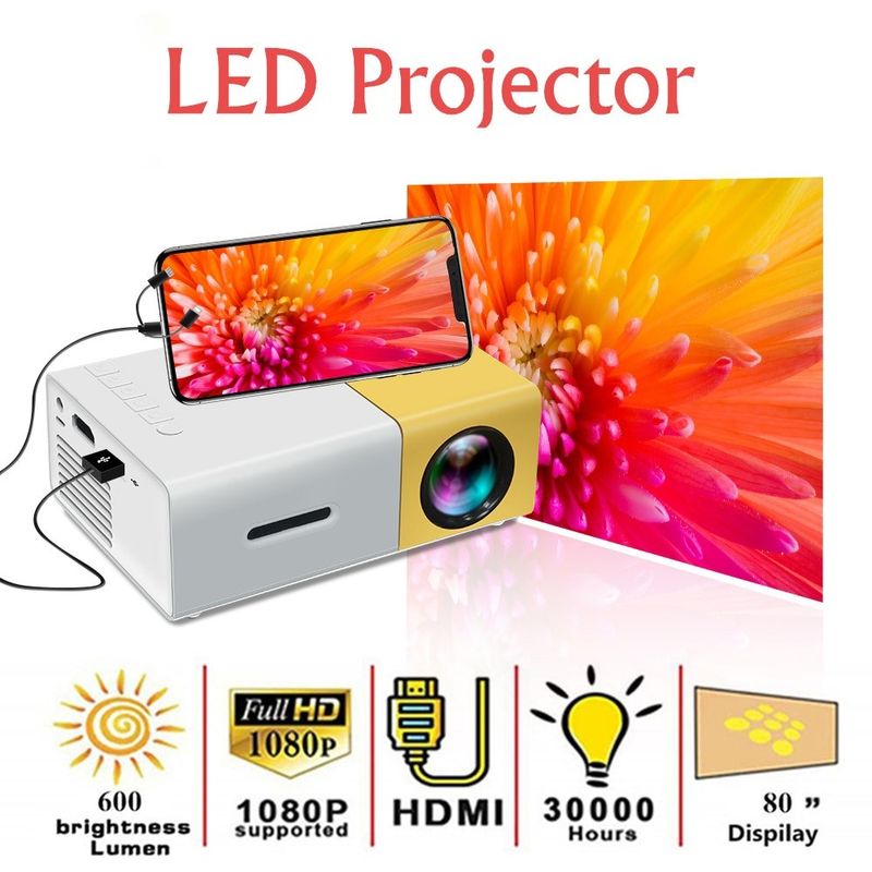 Projector Mini LED Portable Projector HD Home 3.5mm Audio Phone Laptop HDMI USB