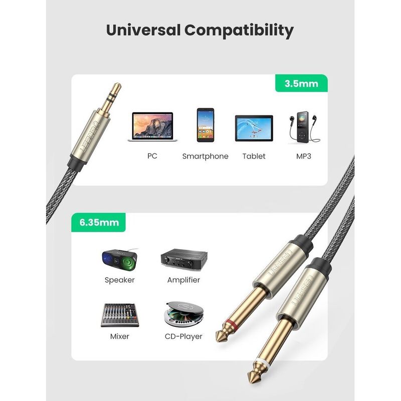 Ugreen รุ่น AV126 สายแปลง Jack 3.5mm TSR to Dual 6.35mm TS Adapter Audio Cable