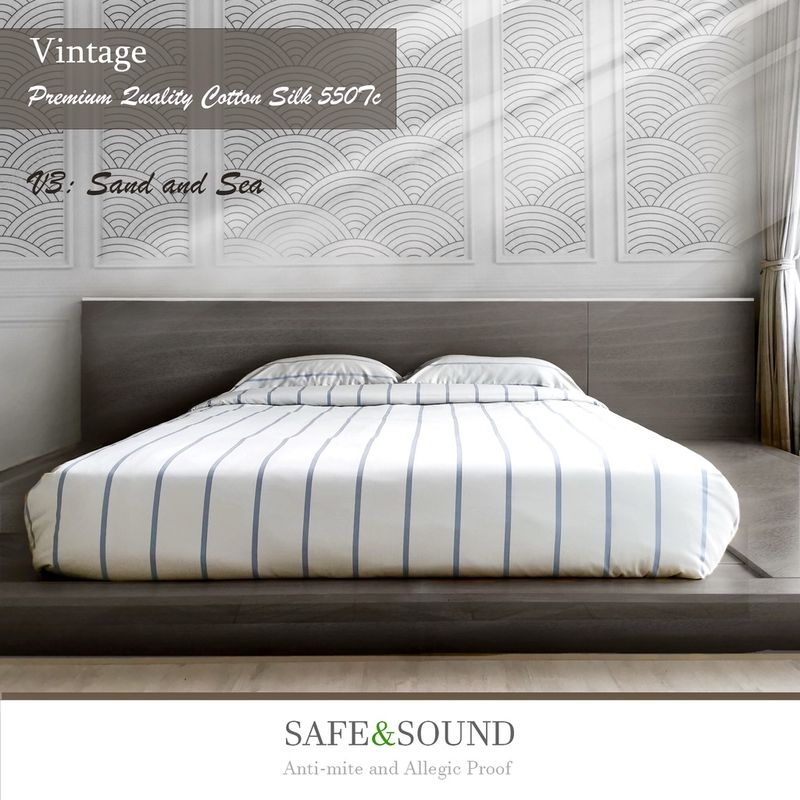 ผ้าปูที่นอน 5 ฟุตกันไรฝุ่น Vintage Collection/ Premium Quality Cotton Silk  by SAFE&SOUND