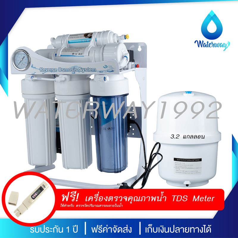 FAST PURE เครื่องกรองน้ำ 5 ขั้นตอน ระบบ RO 50-150GPD ความละเอียด 0.0001ไมครอน เฟรมตั้ง อุปกรณ์ครบชุด กรองสารเคมี กรองคลอรีน รับประกัน 1 ปี จัดส่งฟรี