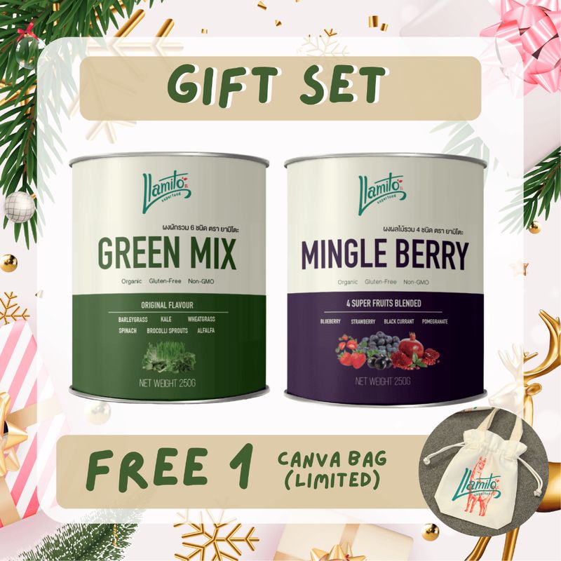 เช็ตสุขภาพดี มิงเกิ้ลเบอร์รี่+ผงกรีนมิกซ์ ( Mingle Berry +  Green Mix Powder) แถม ถุงผ้า Canva Limited