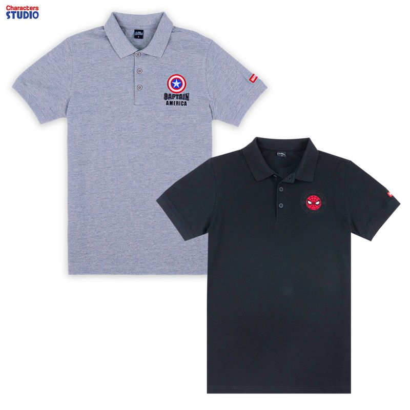 Marvel Men Polo T-Shirts Captain America&Spider-man - เสื้อโปโลมาร์เวลผู้ชาย ลายกับตันอเมริกา และสไปร์เดอร์แมน