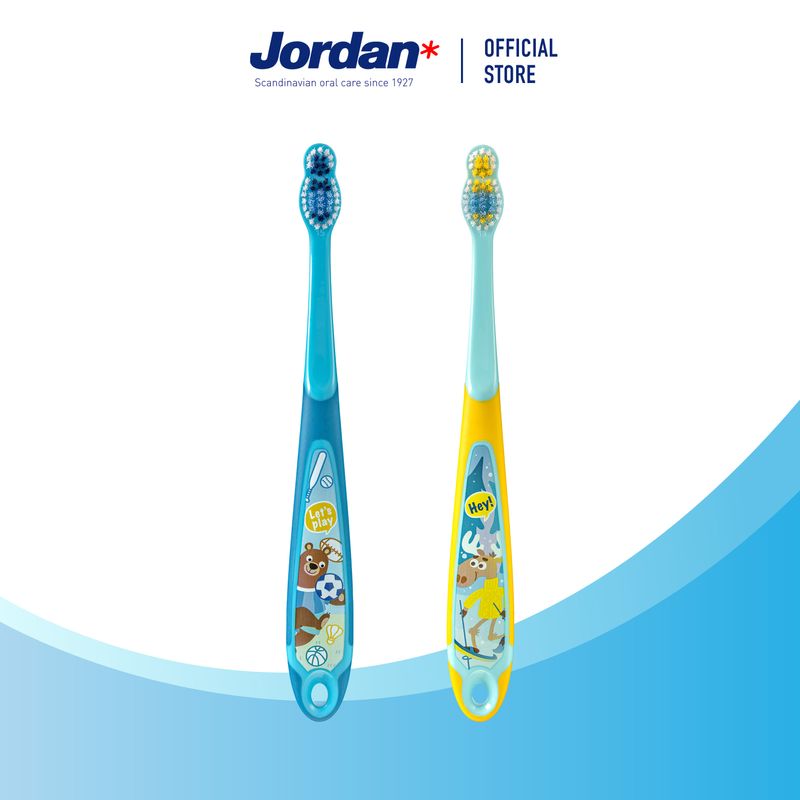 ⚡ ส่งของทุกวัน ⚡ [แพ็ค2ชิ้น คละสี]  Jordan จอร์แดนแปรงสีฟันเด็ก Step 3 สำหรับ 6-9 ปี