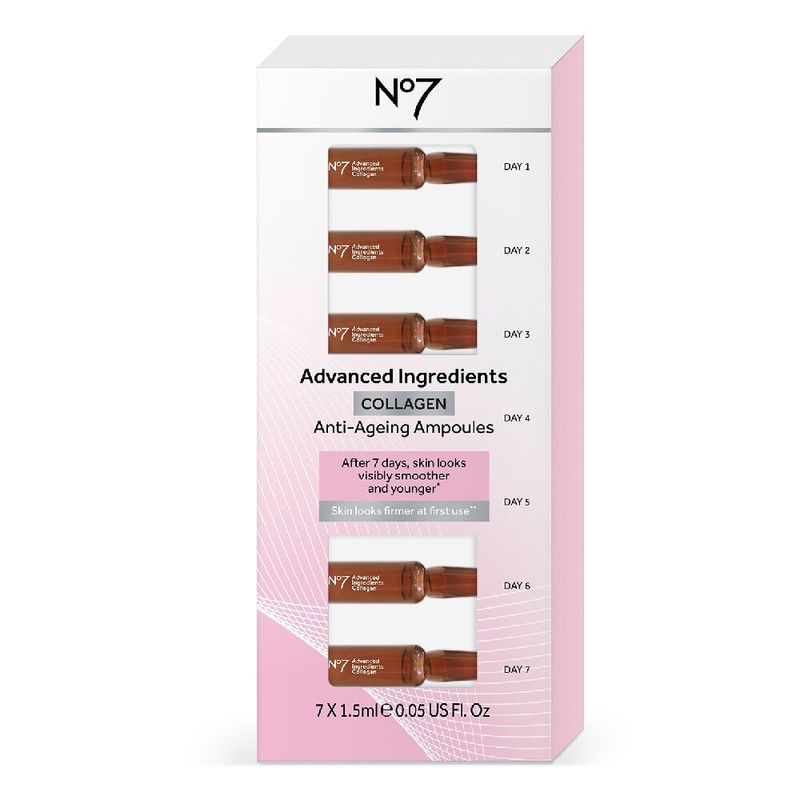 No7 Advanced Ingredients Collagen Anti-Ageing Ampoules Size 1.5Mlx7 นัมเบอร์เซเว่น แอดแวนซ์ อินกรีเดียนส์ คอลลาเจน แอนตี้-เอจจิ้ง แอมพูลส์ ขนาด 1.5มล.X7