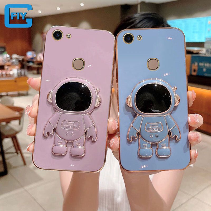 เคสมือถือชุบโลหะนักบินอวกาศหรูหราสำหรับ VIVO V7 / VIVO V7 Plus / VIVO Y79ทองขอบนุ่มเคสโทรศัพท์ + ตัวยึดนักบินอวกาศ