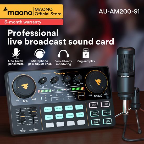 MAONO AM200-S1การ์ดเสียงชุดไมโครโฟน สตรีมมิ่งสด การ์ดเสียง มิกเซอร์ สำหรับโทรศัพท์มือถือ คอมพิวเตอร์ PC Youtube Tik Tok