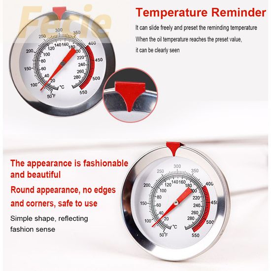 Fecie เครื่องวัดอุณหภูมิแบบสแตนเลส สำหรับทำอาหาร วัดอุณหภูมิน้ำและน้ำมันระหว่างทำอาหาร A01948