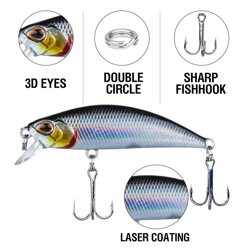 เหยื่อตกปลานิล เหยื่อตกปลาช่อน รอกตีเหยื่อปลอม เหยื่อปลา Plastic Bait ตกปลา Mini Minnow Lure ตะขอ เหยื่อตกปลา เหยื่อปลอม เหยื่อปลอมตกปลา เหยือตกปลา Top Water Lure อุปกรณ์ตกปลา 1PCS 5g/5.5cm