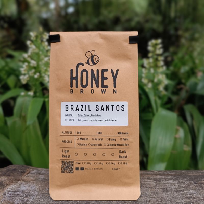 HONEY BROWN เมล็ดกาแฟคั่ว Brazil Santos - บราซิล ซานโตส 200g- 1kg เก็บโค้ดส่วนใน  Shopee VDO ได้นะคะ