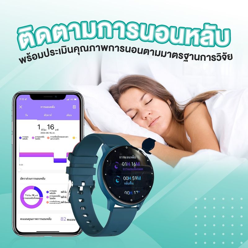 PH Life HR 2 นาฬิกาวัดความดันโลหิต ออกซิเจน-หัวใจ-นอนหลับ กันน้ำ IP68 ออกกำลังกาย 8 โหมด รับประกันศูนย์ 1 ปี