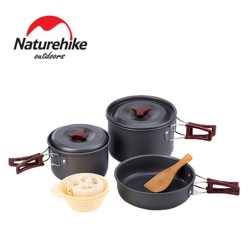 Naturehike ผู้เสนอญัตติปิกนิกอุปกรณ์บาร์บีคิวหม้อตั้งแคมป์กลางแจ้งเครื่องครัวหม้อรวมแบบพกพาและเครื่องใช้ 2-3 คน