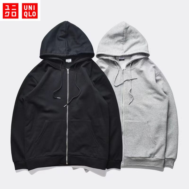 M-5XL (40-110KG) Uniqlo เสื้อกันหนาว ไซส์ใหญ่ แฟชั่น ผู้ชาย แขนยาว เสื้อฮู้ด เสื้อกันหนาว ซิปหน้า มีเชือก หลวมๆ