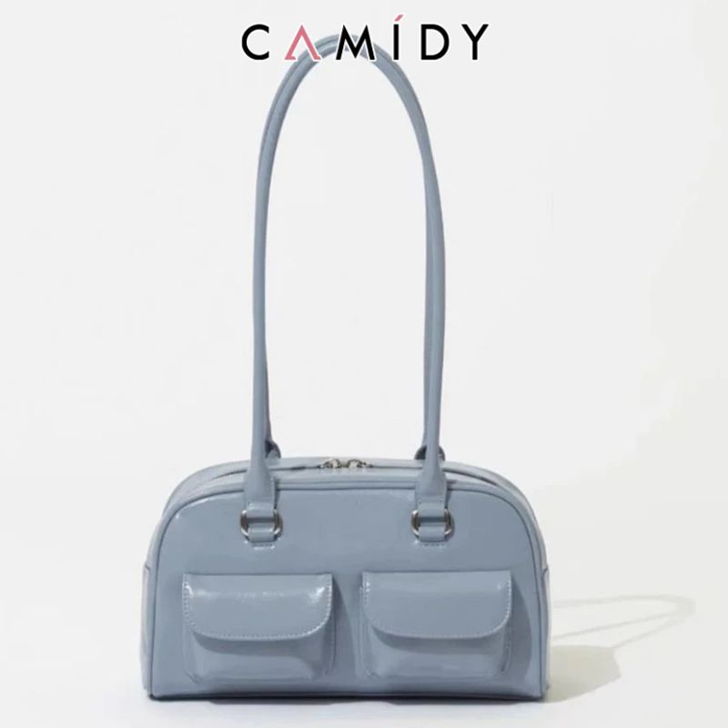 Camidy กระเป๋าใต้วงแขนผู้หญิงออกแบบไม่ซ้ำกันหนัง PU วินเทจสีแดงกระเป๋าสะพายไหล่ความจุสูงความรู้สึกของกระเป๋าถือเดินทางหรูหรา STAND OIL