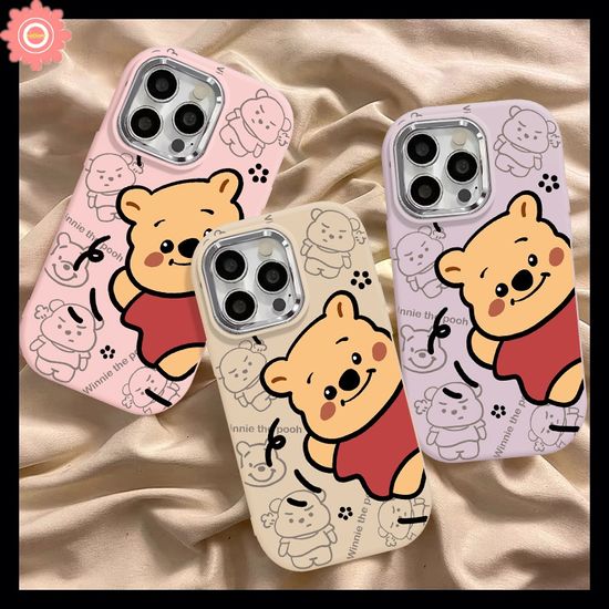 เคสโทรศัพท์มือถือนิ่ม ชุบโลหะ ลายหมีพูห์น่ารัก หรูหรา สีแคนดี้ สําหรับ IPhone 11 15 12 14 13 Pro Max XR X XS Max 7Plus 8Plus 7 8 Plus