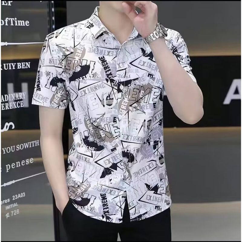 เสื้อเชิ้ตแขนสั้น พิมพ์ลาย พลัสไซซ์ แฟชั่นฤดูร้อน สําหรับผู้ชาย