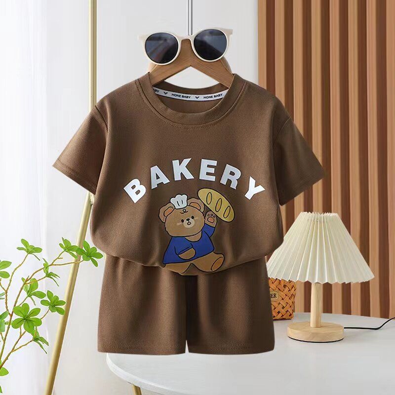 BAKERY05 ชุดเซ็ตเด็ก เสื้อแขนสั้นและกางเกงขาสั้น ชุดเจ้าหมี