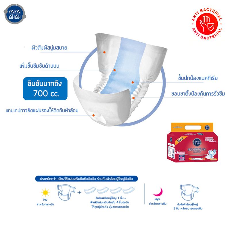 Anan แผ่นเสริมซึมซับอันอัน 18 ชิ้น  ซึมซับ 700 CC. Insert pad แผ่นเสริมซึมซับ ราคาประหยัด แผ่นเสริม #C78819-9