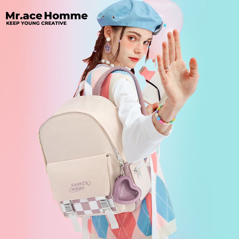 Mr. ace Homme Star Moon Backpack สี กระเป๋าสะพายหลัง ความจุขนาดใหญ่ การเดินทาง คอมพิวเตอร์ กระเป๋าไหล่ ผู้หญิง