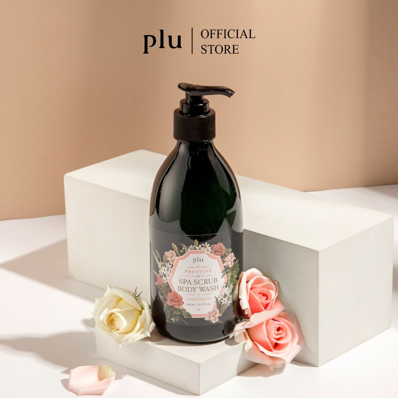 PLU PRESTIGE SPA SCRUB BODY WASH 500 G (สปาสครับวอชทำความสะอาดผิว ให้ผิวกระจ่างใสเนียนนุ่ม ไม่แห้งตึงหลังใช้)