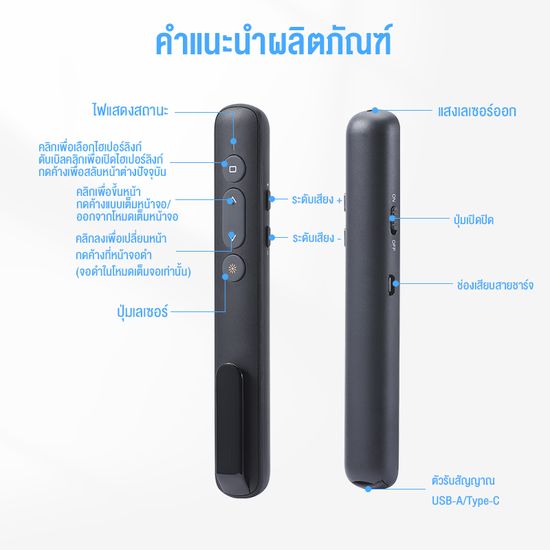 ASTON laser pointer รีโมทพรีเซนไร้สาย Presenter Wireless Remote Controller 2.4GHz USB & USB C Pointer ปากกาเลเซอร์ สำหรับ Mac Win Projector PPT Powerpoint Presentation Pen