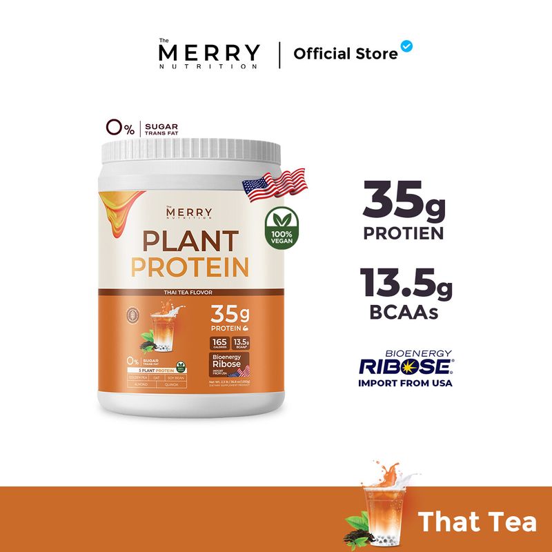 Merry Plant Protein โปรตีนพืช 5 ชนิด : รส Thai Tea Flavor 1 กระปุก 2.3lb. / 1050g. [ 20 Servings ]