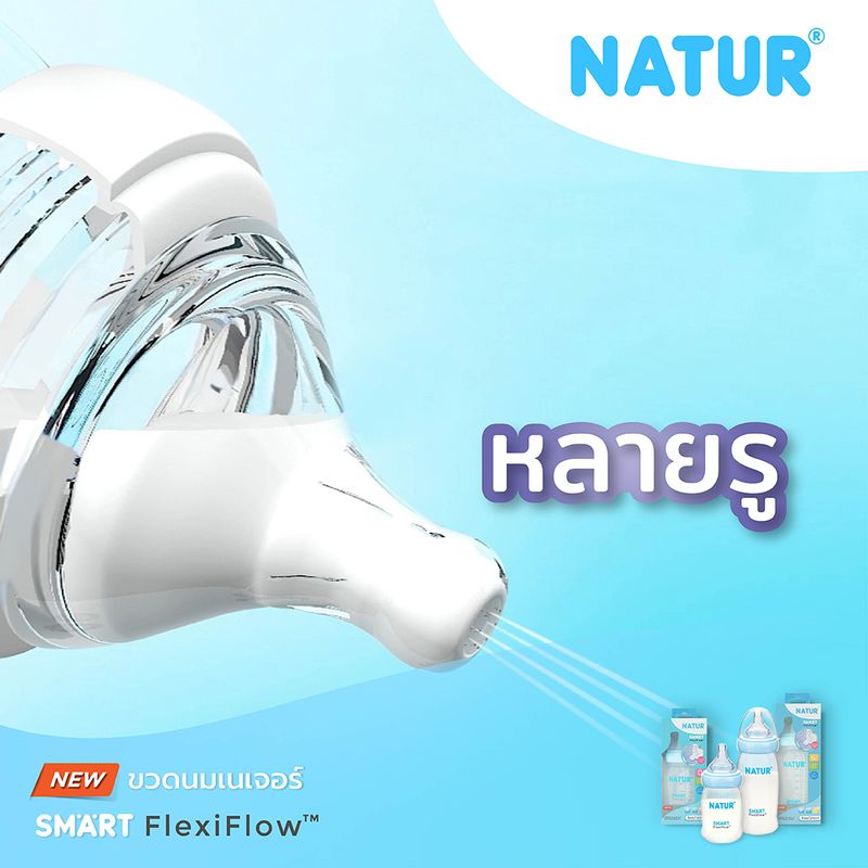 Natur ขวดนมคอกว้าง เนเจอร์ รุ่น SMART FlexiFlow ขวดนมPP (5/9 ออนซ์) ขวดนมเนเจอร์ มาพร้อม จุกนมคอกว้าง