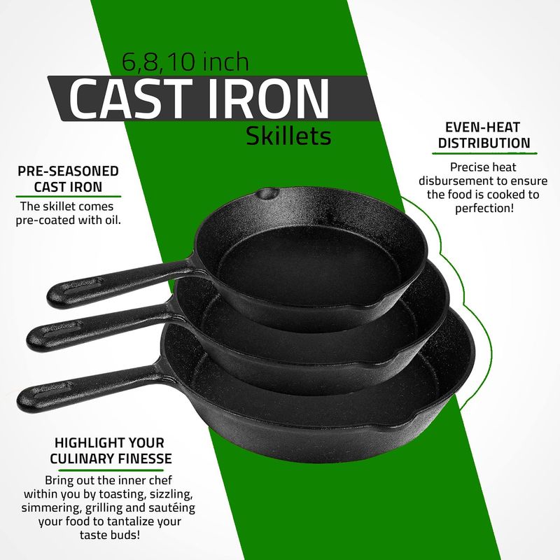 Pre-Seasoned Cast Iron Skillet Set กระทะเหล็กหล่อ มีด้ามจับ กระทะเหล็กหล่อก้นลึก 16/20/26cm