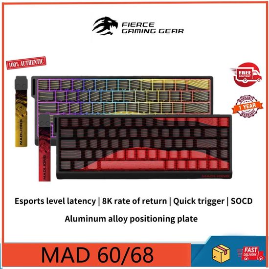 Madcatz MAD 60/68HE Eesports คีย์บอร์ดแกนแม่เหล็กพร้อมการกําหนดค่าปรับปรุง, เวลาแฝงต่ําเต็มคีย์ hot swappable 8k อัตราการคืน RGB คีย์บอร์ดอลูมิเนียมอัลลอยด์