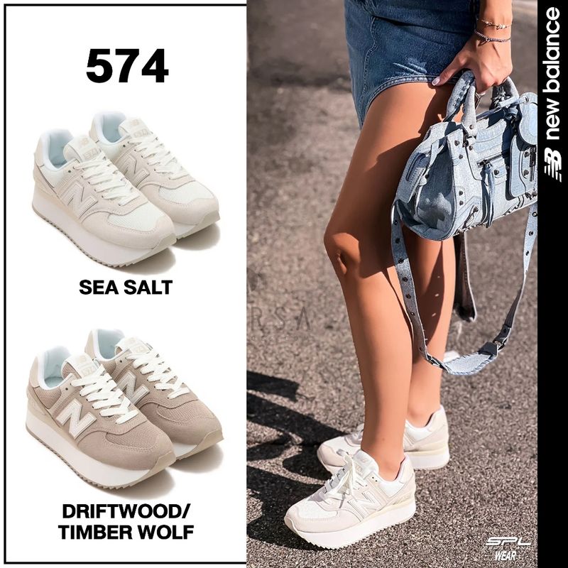 New Balance Collection รองเท้าผ้าใบ รองเท้าแฟชั่น NB W 574+ Platform Sea Salt WL574ZSO / Driftwood WL574ZSM (4000)