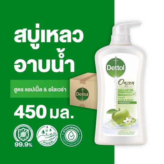 Dettol เดทตอล เจลอาบน้ำ สบู่เหลวเดทตอล ออนเซ็น สูตรแอปเปิ้ล & อโลเวร่า 450มล.X12 Dettol Shower Gel Onzen Ringo & Aloe Vera 450mlX12