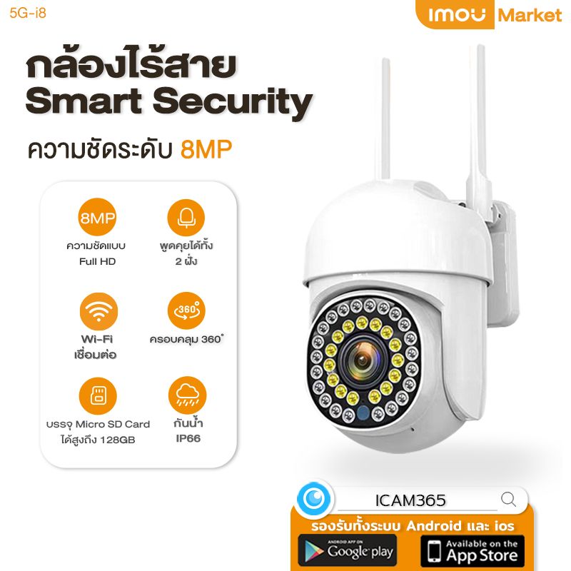 Imou Market กล้องวงจรปิด Full Color HD 5.0 ล้านพิกเซล กล้องเชื่อมต่อไวไฟ Ip camera PTZ Camera กันน้ำ มีไมโครโฟนและลำโพง แพ็คคู่สุดคุ้ม พร้อมส่ง