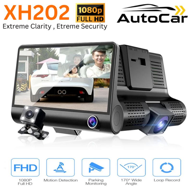 🎥Dash Cam XH202🎥 พร้อมเครื่องบันทึกในรถยนต์แบบ Dual-Channel Full HD 1080p