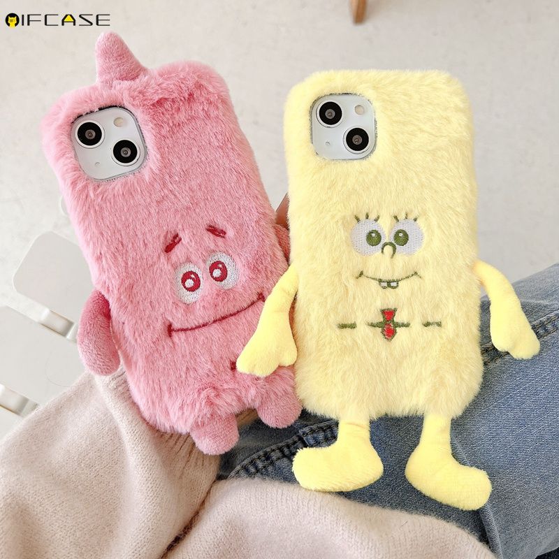 Samsung Galaxy S21 S21+ S20 S20+ S10 S10+ S9 S9+ S8 S8+ Plus Ultra FE Lite 2020 S10e S7 edge Phone Case SpongeBob SquarePants Patrick Star Hairy Plush Winter Warm Cute Cartoon Soft Casing Cases Case Cover