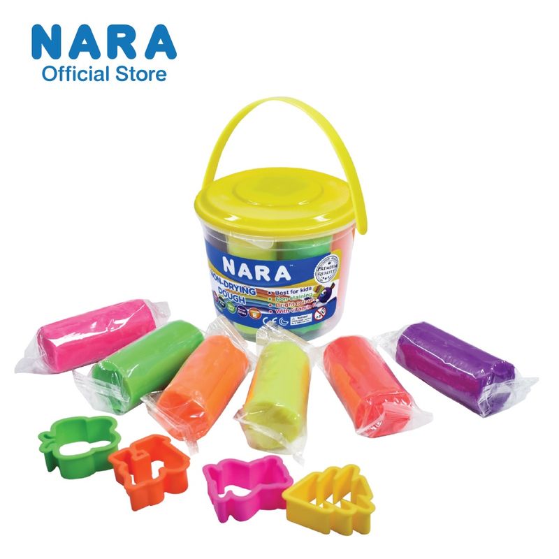 [ซื้อ1แถม1]  NARA Corn Clay (นาราดินน้ำมันทำจากแป้งข้าวโพด) ขนาด 270 กรัม 6 สี พร้อมแม่พิมพ์ 4 ชิ้น