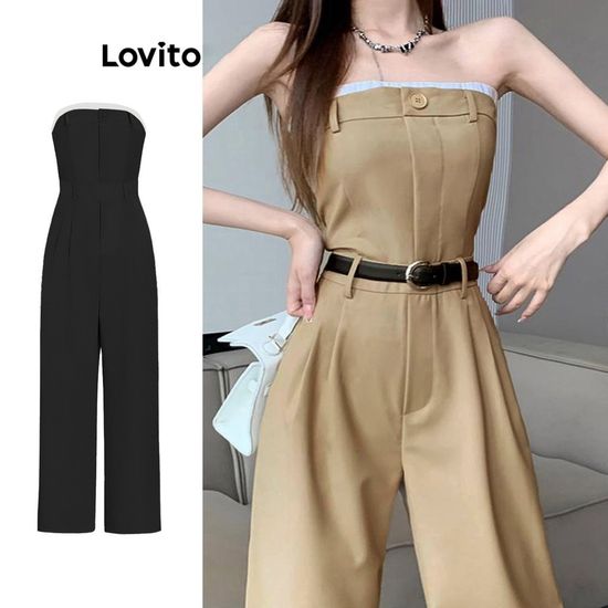 Lovito จั๊มสูทผู้หญิง คัลเลอร์บล็อก สไตล์ลำลอง สีพื้น L68ED304 (เสื้อกั๊ก/กางเกง)