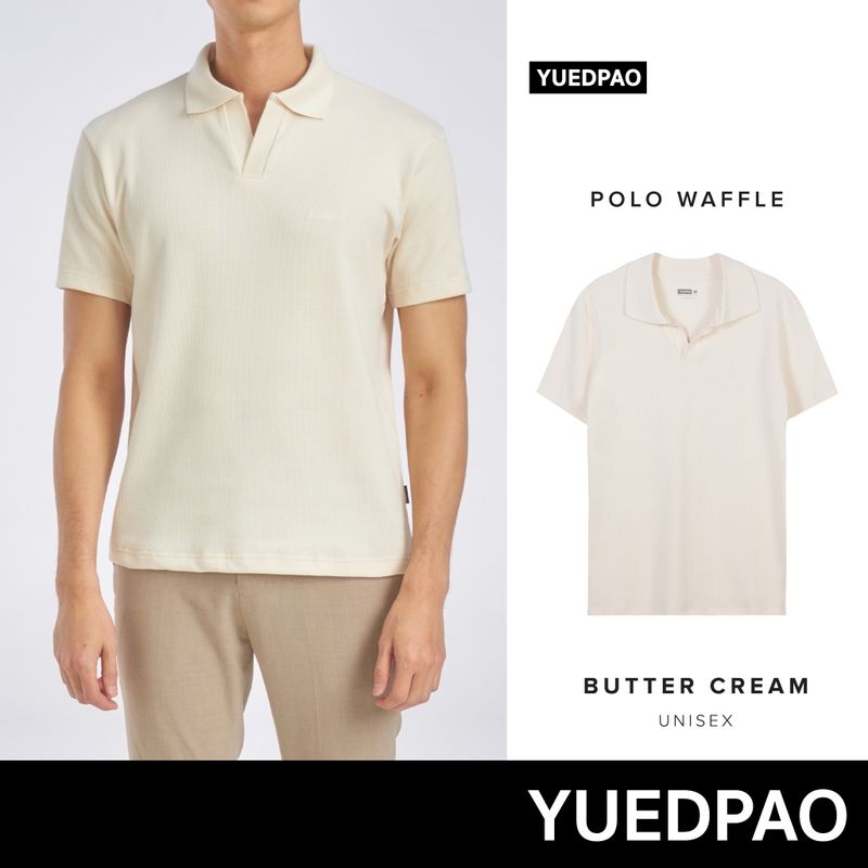 Yuedpao No.1 เสื้อโปโล  Polo Waffle  ผ้าหนาทรงสวย ยับยากรีดง่าย รับประกันไม่ย้วย 2 ปี สี ButterCream