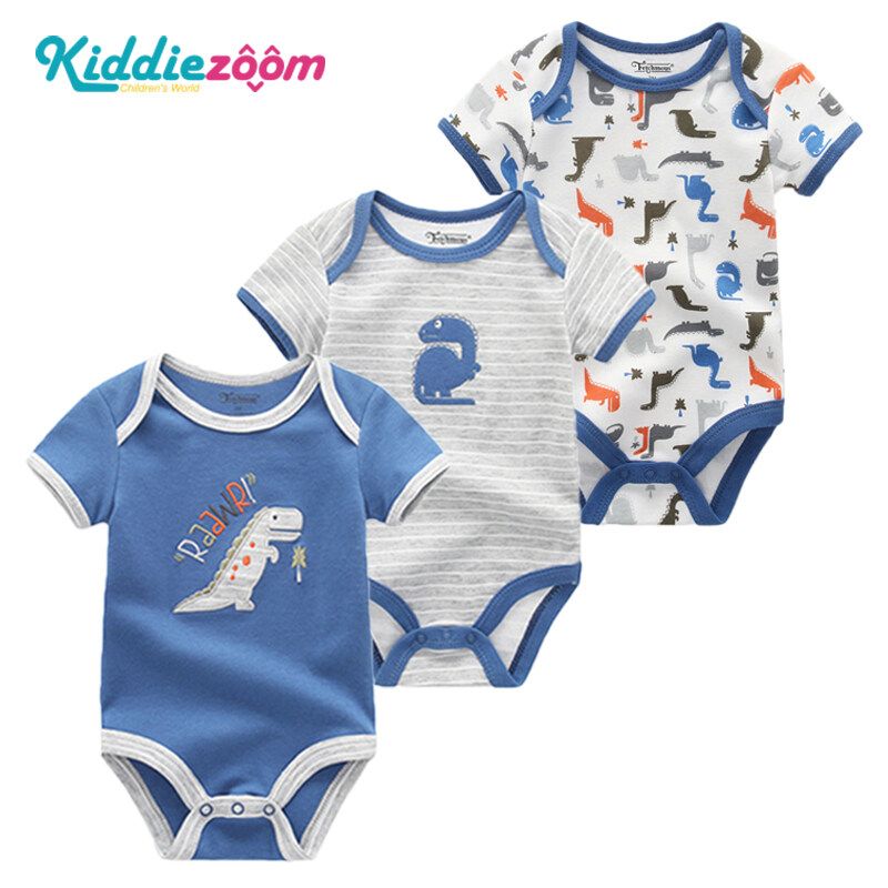 Kiddiezoom ทารกแรกเกิดเสื้อผ้าบอดี้สูทฤดูร้อน Onesies สไตล์การ์ตูนแขนสั้น Romper ทารกผ้าฝ้ายแท้บอดี้สูทเด็ก 3 ชิ้นพร้อมส่ง