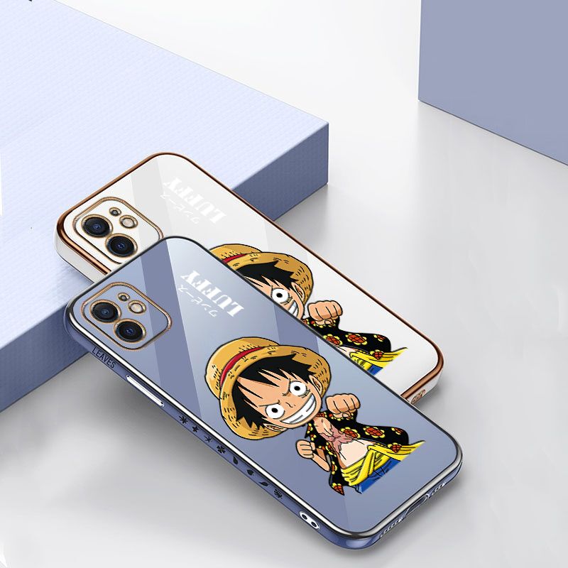 เคสไอโฟน x เท่ๆ XS XR Max Case การ์ตูนลูฟี่หรูหรา 6D ชุบซิลิโคนอ่อนนุ่มกรอบสี่เหลี่ยมเงา Bling ฝาหลัง